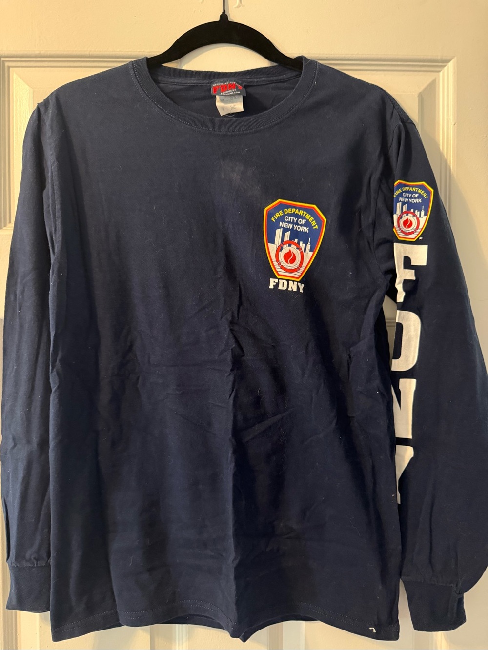 Navy Long Sleeve FDNY Chest Patch & Sleeve Logo Tee
